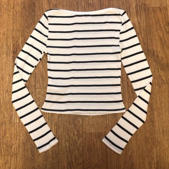 NWOT BDG Urban Outfitters Black White Willow Boatneck Long Sleeve Thermal Top - Picture 7 of 12